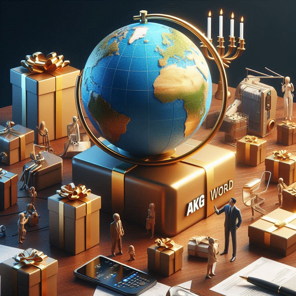 Globe surrounded by Gifts and professionals handling it